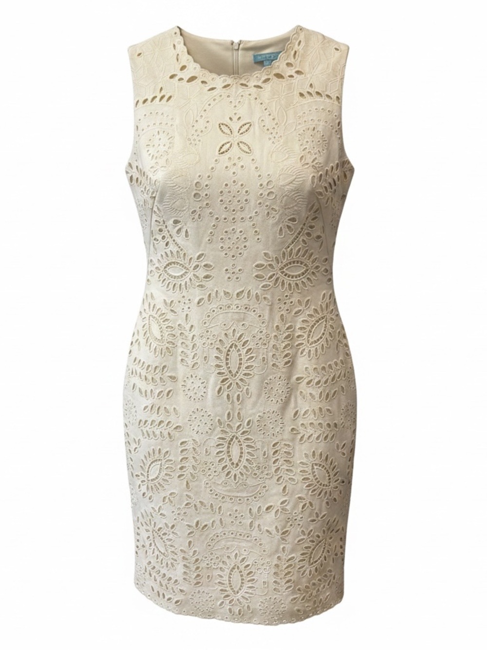 J.McLaughlin Ivory Eyelet Matte Jersey Sheath Dress Sz M EUC